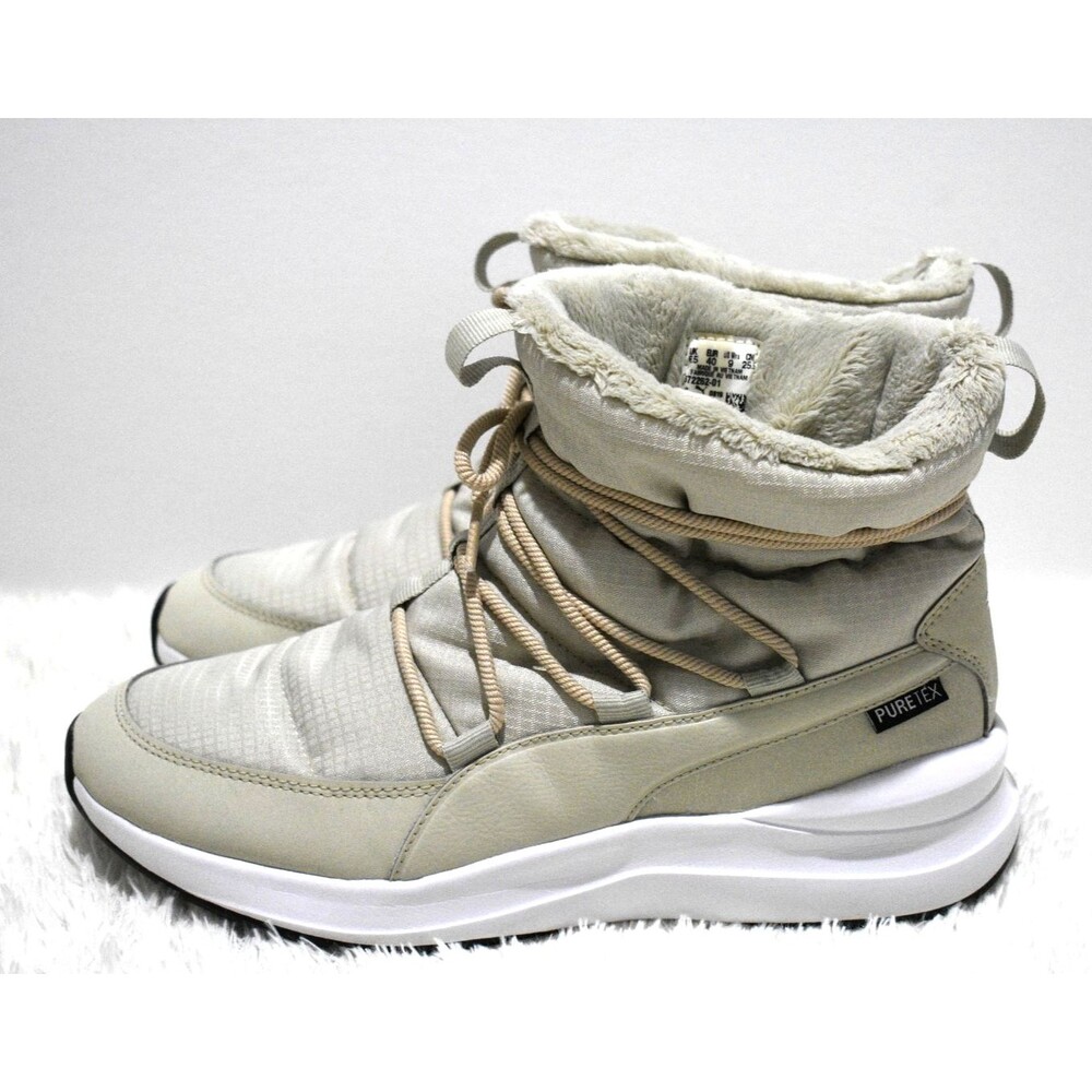 Puma Adela Puretex Beige Winter Boots 372262-01 Womens 9 Mid Faux Fur Slip On